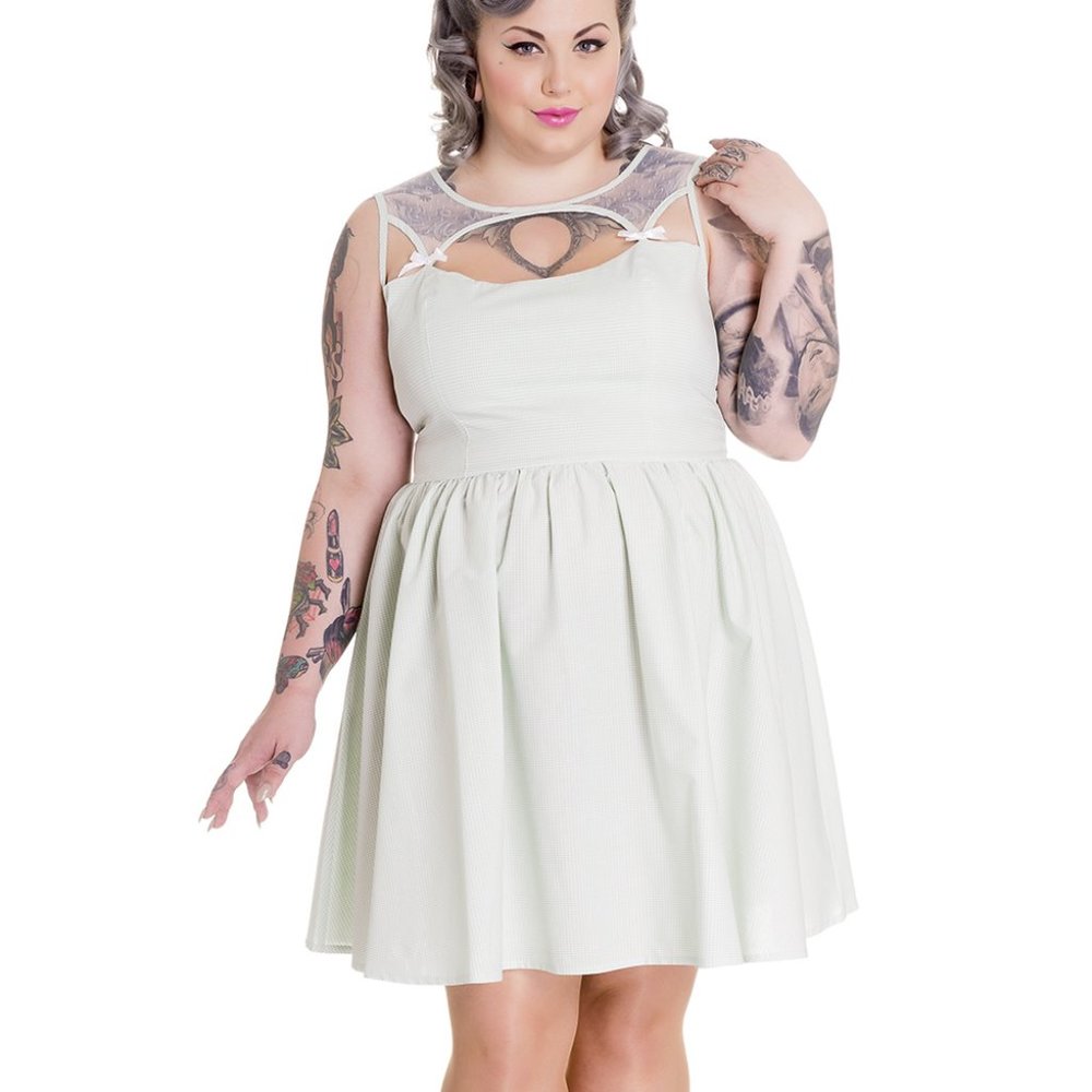 Hell Bunny Plus size Soft Mint Green Gingham Check Print Mini Dress, 3XL, 4XL